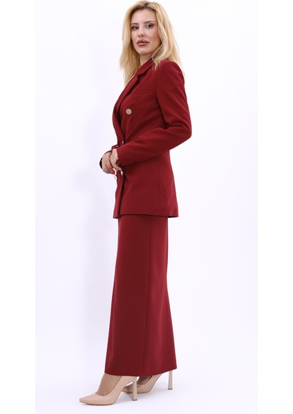 Erkek Yaka Kuruvaze Blazer Ceket & Uzun Düz Dar Etek-Bordo fiyatları