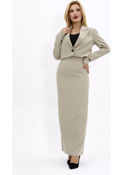 Erkek Yaka Tek Düğmeli Kısa Ceket & Uzun Düz Dar Etek-Bambu