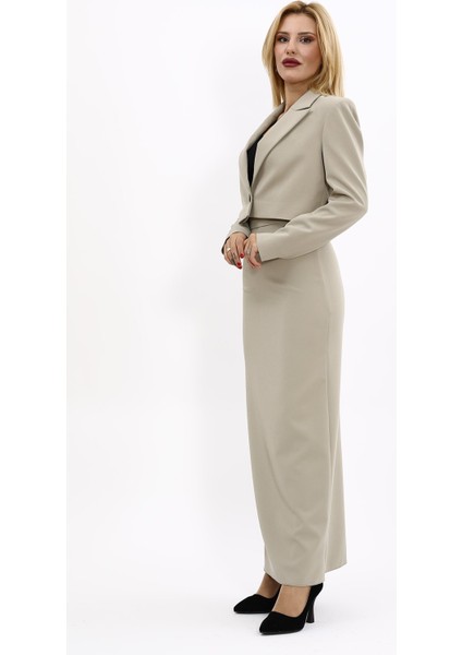 Erkek Yaka Tek Düğmeli Kısa Ceket & Uzun Düz Dar Etek-Bambu fiyatları