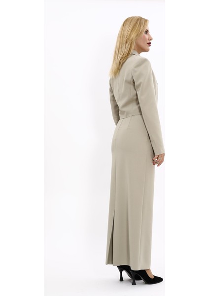 Erkek Yaka Tek Düğmeli Kısa Ceket & Uzun Düz Dar Etek-Bambu fırsatları