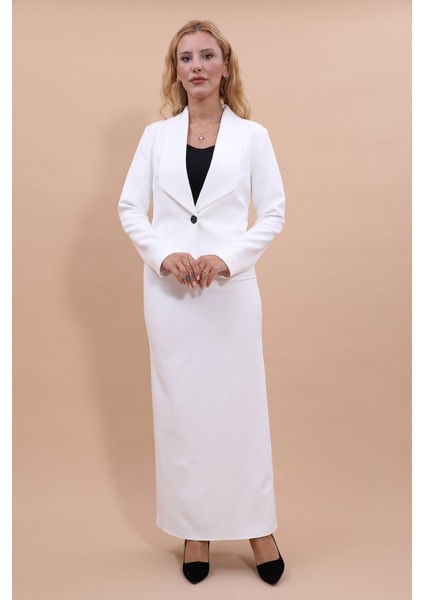 Amerikan Yaka Kısa Klasik Ceket & Uzun Düz Dar Etek-Beyaz indirimleri