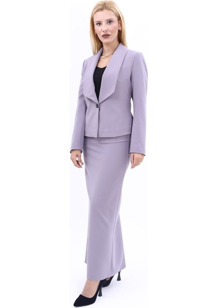 Amerikan Yaka Kısa Klasik Ceket & Uzun Düz Dar Etek-Antrasit