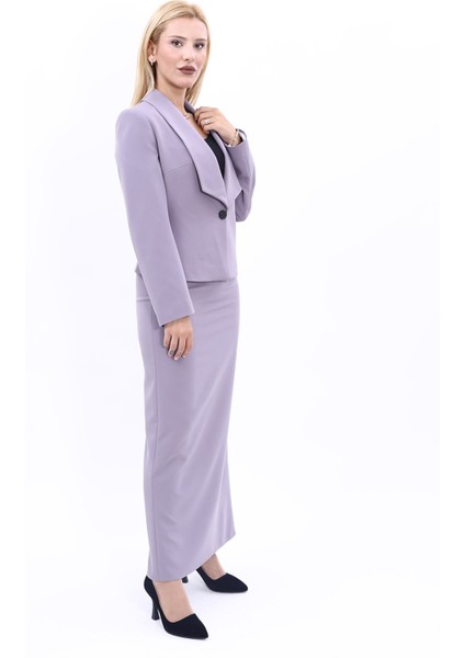 Amerikan Yaka Kısa Klasik Ceket & Uzun Düz Dar Etek-Antrasit fiyatları