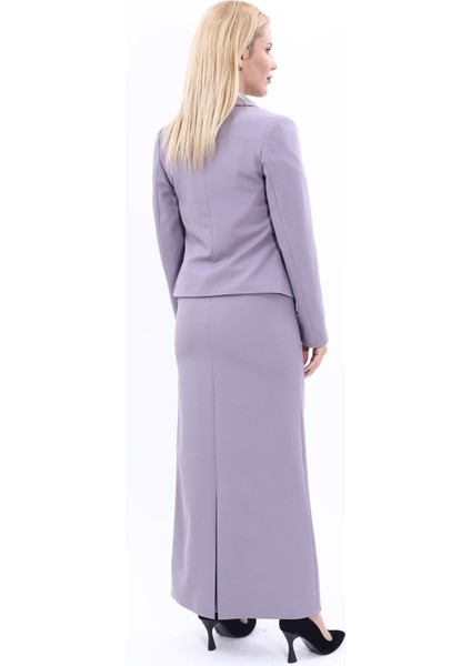 Amerikan Yaka Kısa Klasik Ceket & Uzun Düz Dar Etek-Antrasit modelleri