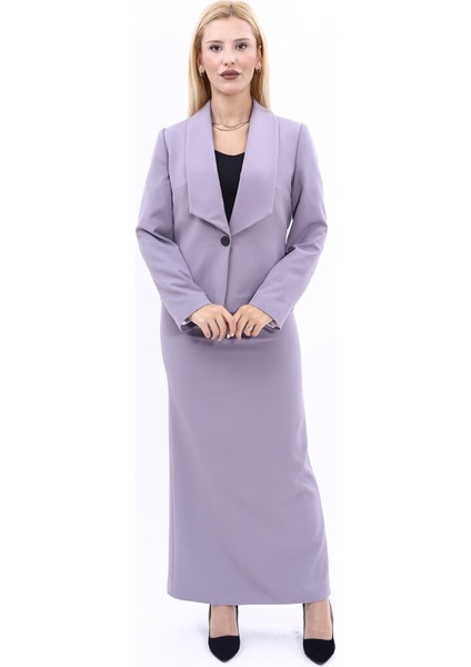 Amerikan Yaka Kısa Klasik Ceket & Uzun Düz Dar Etek-Antrasit fırsatları