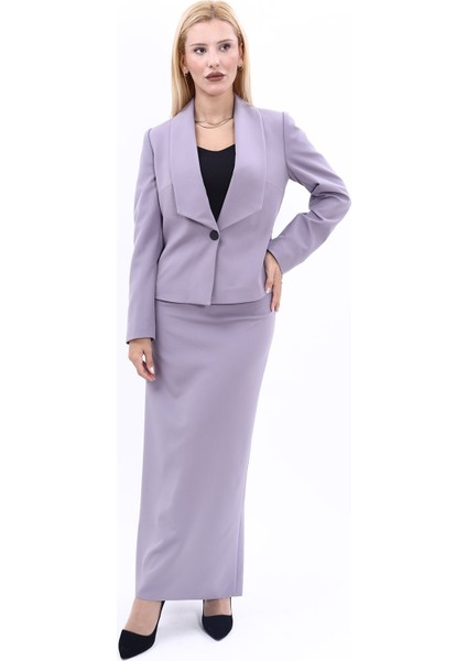 Amerikan Yaka Kısa Klasik Ceket & Uzun Düz Dar Etek-Antrasit indirimleri