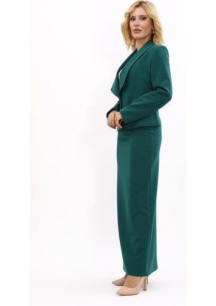Amerikan Yaka Kısa Klasik Ceket & Uzun Düz Dar Etek-Zümrüt fiyatları