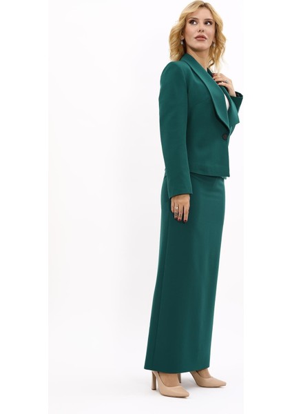 Amerikan Yaka Kısa Klasik Ceket & Uzun Düz Dar Etek-Zümrüt modelleri