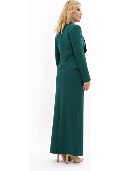 Amerikan Yaka Kısa Klasik Ceket & Uzun Düz Dar Etek-Zümrüt fırsatları