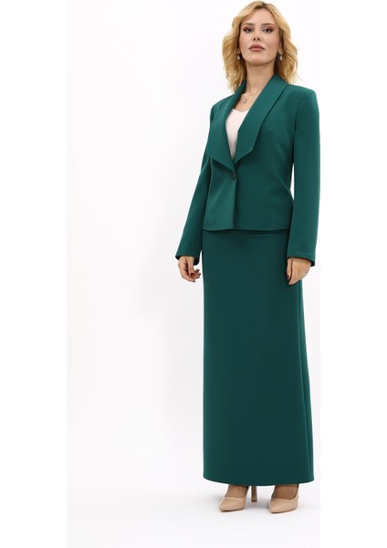 Amerikan Yaka Kısa Klasik Ceket & Uzun Düz Dar Etek-Zümrüt indirimleri