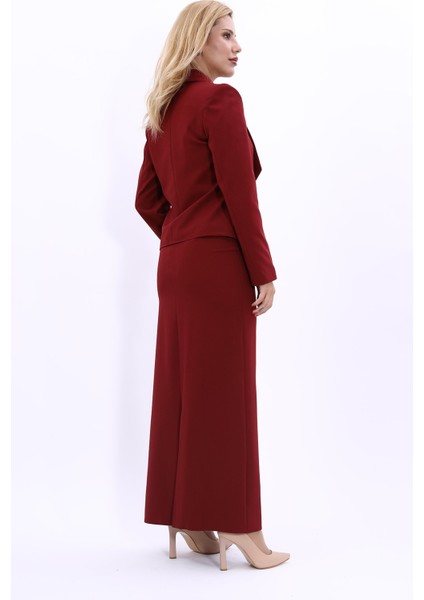 Amerikan Yaka Kısa Klasik Ceket & Uzun Düz Dar Etek-Bordo fırsatları