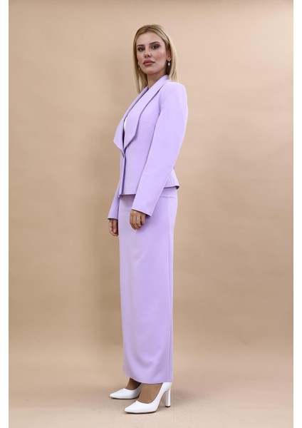 Amerikan Yaka Kısa Klasik Ceket & Uzun Düz Dar Etek-Menekşe fiyatları