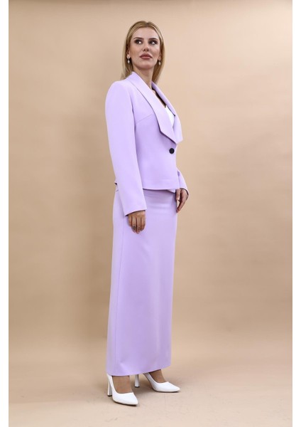 Amerikan Yaka Kısa Klasik Ceket & Uzun Düz Dar Etek-Menekşe modelleri