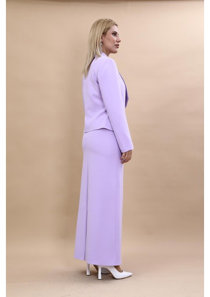 Amerikan Yaka Kısa Klasik Ceket & Uzun Düz Dar Etek-Menekşe fırsatları