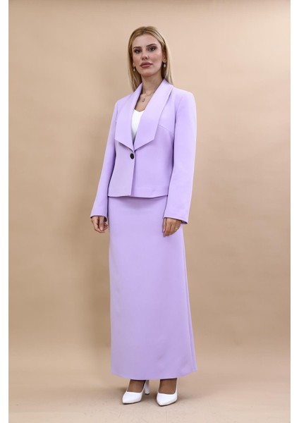 Amerikan Yaka Kısa Klasik Ceket & Uzun Düz Dar Etek-Menekşe indirimleri