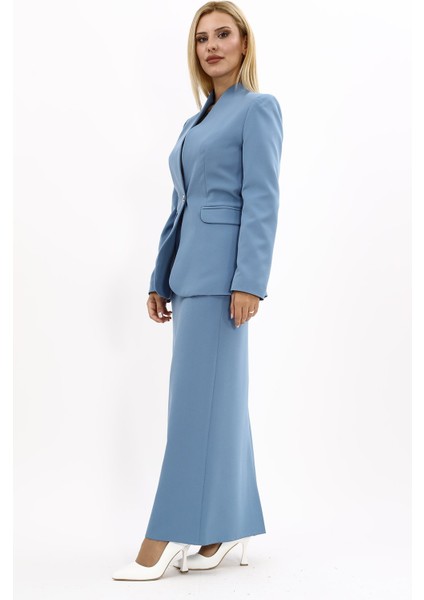 Kendinden Dik Yakalı Ceket & Uzun Düz Dar Etek-Deniz fiyatları