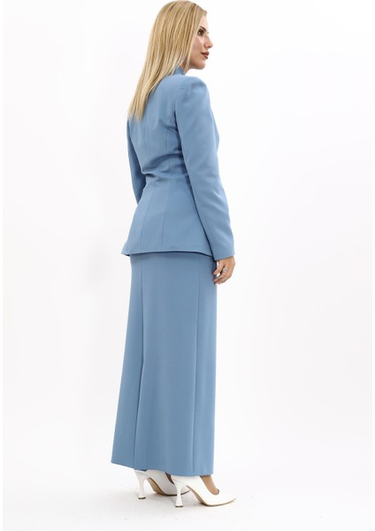 Kendinden Dik Yakalı Ceket & Uzun Düz Dar Etek-Deniz fırsatları