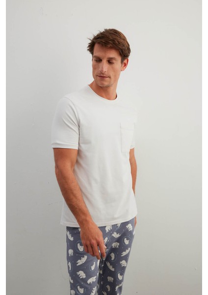Erkek Pamuklu Kısa Kollu Cepli Pijama Üstü