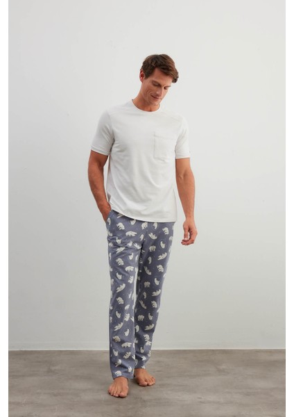 Erkek Pamuklu Kısa Kollu Cepli Pijama Üstü