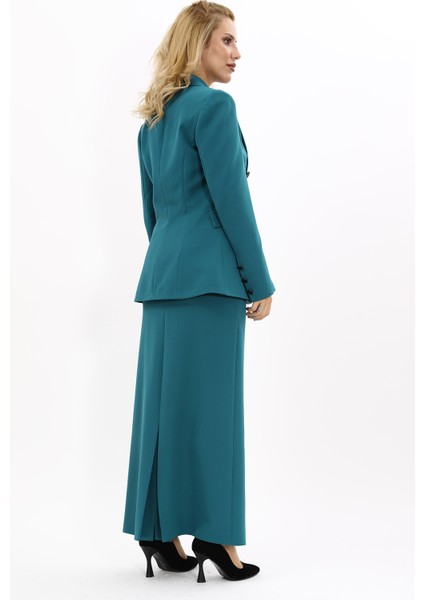 Erkek Yaka Çapraz Ceket & Uzun Düz Dar Etek-Petrol fırsatları