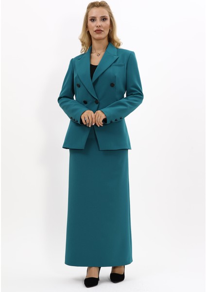 Erkek Yaka Çapraz Ceket & Uzun Düz Dar Etek-Petrol indirimleri