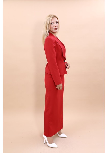 Midi Ceket & Uzun Kalem Etek Takım-Kırmızı fiyatları