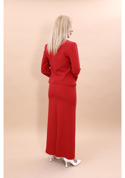 Midi Ceket & Uzun Kalem Etek Takım-Kırmızı modelleri