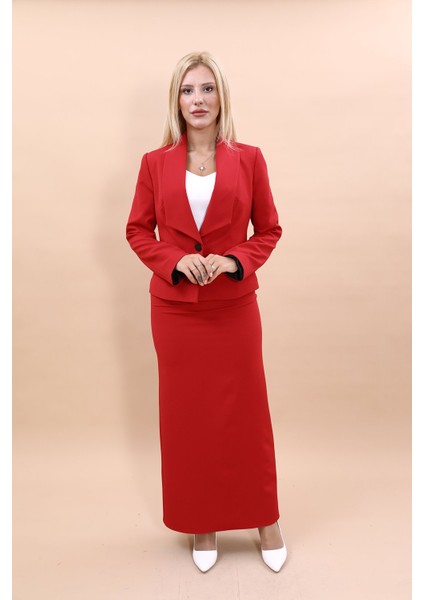 Midi Ceket & Uzun Kalem Etek Takım-Kırmızı fırsatları