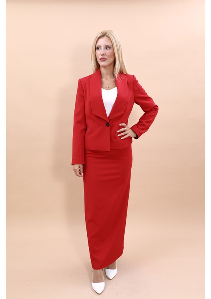 Midi Ceket & Uzun Kalem Etek Takım-Kırmızı indirimleri