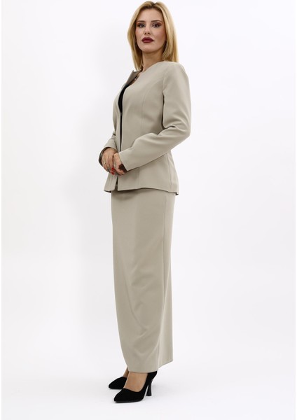 V Yaka Boydan Kuplu Kılasik Ceket & Uzun Düz Dar Etek-Bambu fiyatları