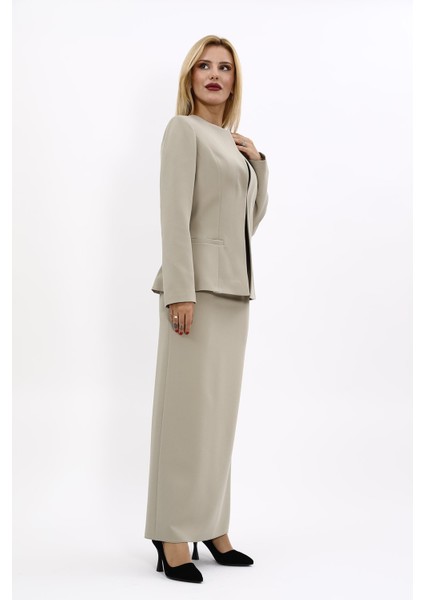 V Yaka Boydan Kuplu Kılasik Ceket & Uzun Düz Dar Etek-Bambu modelleri