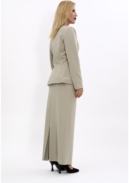 V Yaka Boydan Kuplu Kılasik Ceket & Uzun Düz Dar Etek-Bambu fırsatları