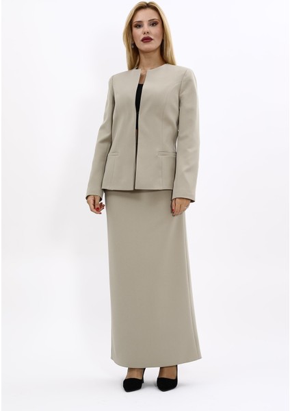 V Yaka Boydan Kuplu Kılasik Ceket & Uzun Düz Dar Etek-Bambu indirimleri