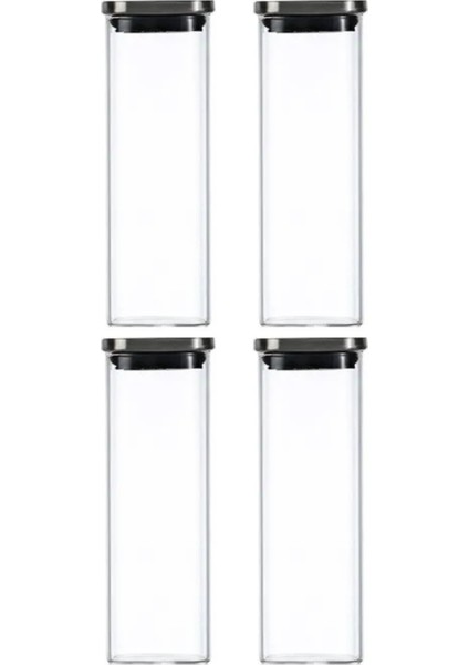 Vakum Krom Kapaklı Kare Cam Kavanoz 6x6*18 cm -600 ml Cam Baharatlık Saklama Kabı 4 Adet