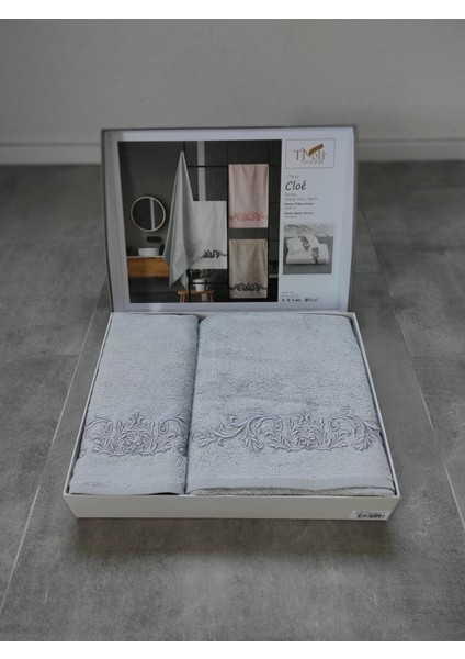 2'li Bambu Çeyizlik Havlu Seti - Yumuşak & Yüksek Su Emici - Çiçekli Banyo Havlusu - Tivoli Cloé - Gri modelleri