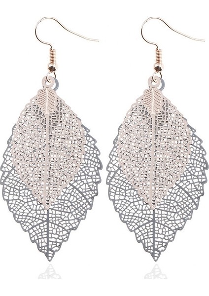 Double-Layered Leaves T Earrings (Gold Black) (Yurt Dışından)