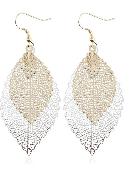 Double-Layered Leaves T Earrings (Gold Black) (Yurt Dışından) indirimleri