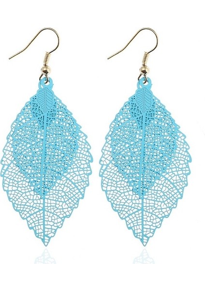 Double-Layered Leaves T Earrings (Blue) (Yurt Dışından)