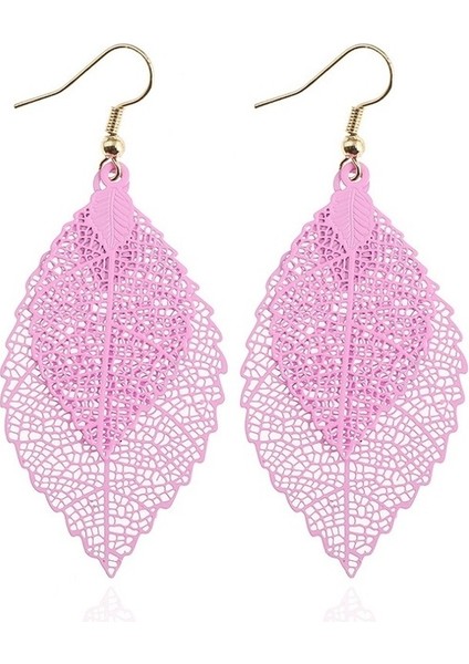 Double-Layered Leaves T Earrings (Pink) (Yurt Dışından)