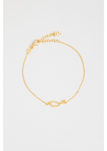 Mistik Balık 18 Ayar Sarı Altın Kaplama 19 cm Gümüş Bileklik