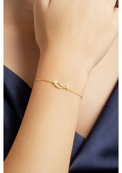 Mistik Balık 18 Ayar Sarı Altın Kaplama 19 cm Gümüş Bileklik fırsatları