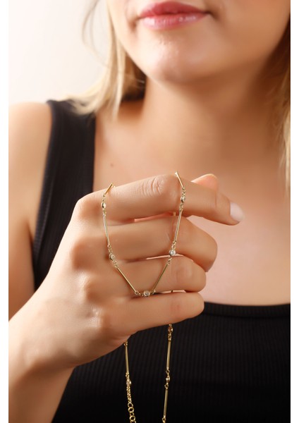 925 Ayar Gümüş,gold Kaplamalı ,zirkon Taşlı Şarnel Kolye