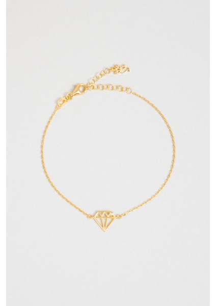 Elmas Ikonlu 18 Ayar Sarı Altın Kaplama 19 cm Gümüş Bileklik