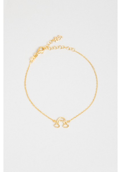 Gökkuşağı 18 Ayar Sarı Altın Kaplama 20 cm Gümüş Bileklik