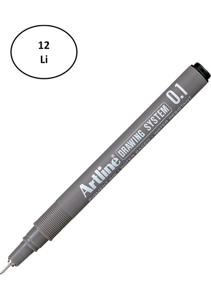 Artline 231 Siyah Çizim Kalemi 0.1 12'li