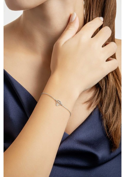 Elmas Ikonlu 18 Ayar Beyaz Altın Kaplama 19 cm Gümüş Bileklik modelleri