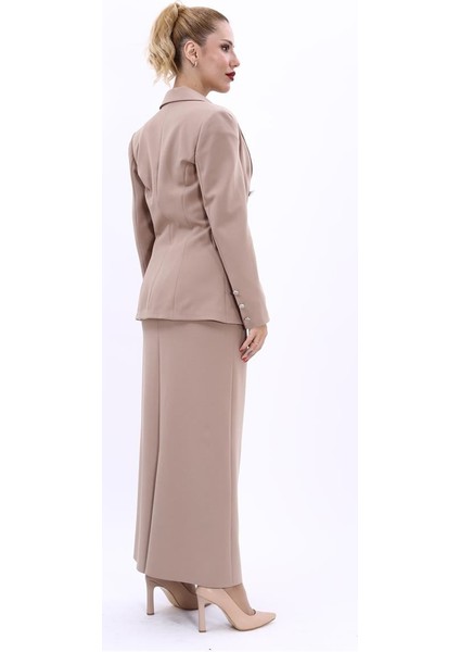 Erkek Yaka Çapraz Ceket & Uzun Düz Dar Etek-Taş fırsatları