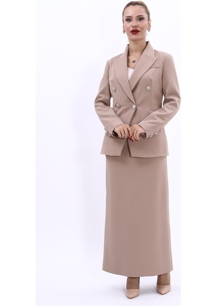 Erkek Yaka Çapraz Ceket & Uzun Düz Dar Etek-Taş indirimleri