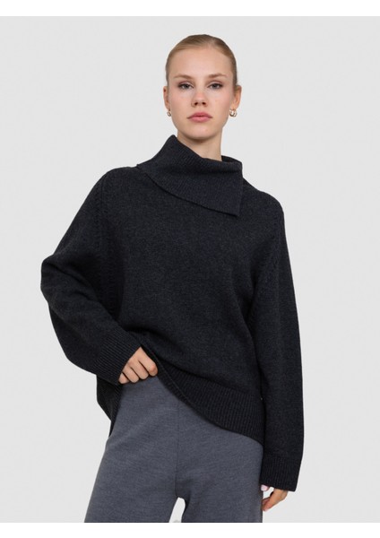 Kaşmir ve Yün Karışımlı Şal Yaka Kazak KZK8216ANTRASIT