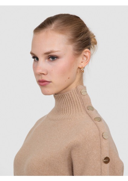 Kaşmir ve Yün Karışımlı Balıkçı Yaka Düğme Detaylı Kazak KZK6972BEJ fiyatları